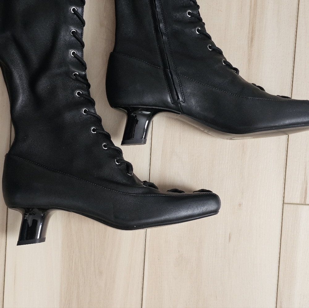NEW RARE Zara x Stefano Pilato Leather Lace-up Thigh high Boots Over the knee 8 - Picture 10 of 12